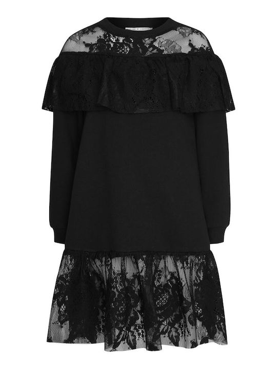 Girls Dress Long Sleeve with Lace Set of 2 with Coat and Accessories Black