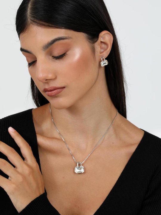 Doca Set with Necklace & Earrings from Steel with Stones