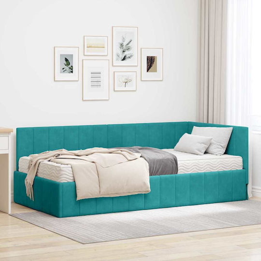 Ein Einzelbett Mit Samt Türkis Mit Lattenrost & Matratze 100x200cm