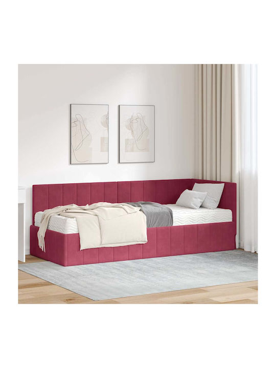 Ein Einzelbett Mit Samt Rot Mit Lattenrost & Matratze 80x200cm