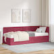 Ein Einzelbett Mit Samt Rot Mit Lattenrost & Matratze 80x200cm