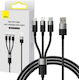 Baseus Cablu USB la Lightning / Type-C / micro USB cu mai multe porturi 5A Negru 1.5m (P10319900111-01)