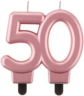 Number 50 Birthday Candle Metallic Pink-gold 8 Cm