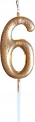 Metallic Gold Birthday Candle Number "6" Antella Sh-719-6