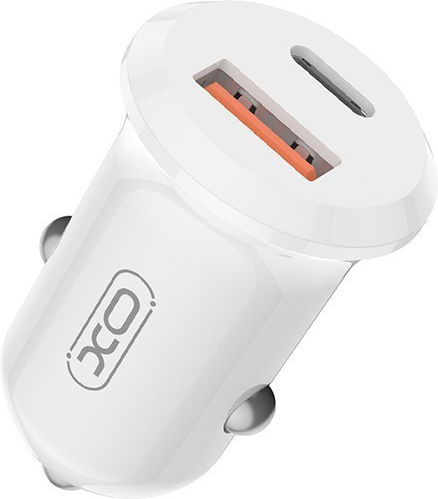 XO Cc69 Car Charger 30W Fast Charging With Ports 1xUSB-A 1xType-C White Colour