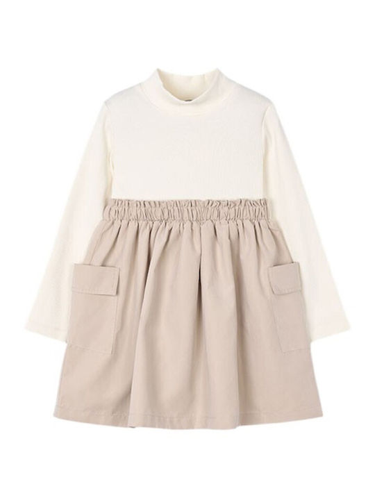 Girls Dress Long Sleeve with Top Beige