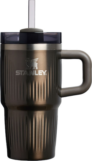 Stanley Fluted Handled Tumbler Thermos Stainless Steel 590ml Gunmetal Shine with Straw and Handle