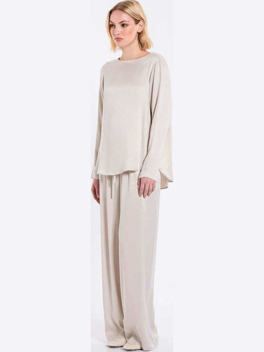 Damen Bluse Langärmelig Beige