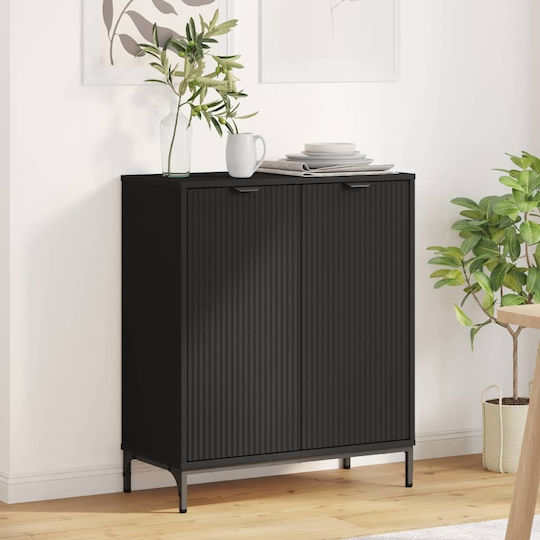 Sideboard Wooden Black Velvet-Black Metal 69.5x33x82cm