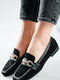 Leather Women's Loafers in Black Color
