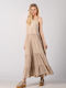 Sommer Maxi Damenkleid mit Rüschen Beiges
