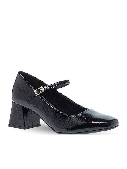 Leder Pumps mit Riemchen Schwarz