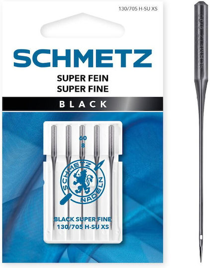 Set 5 Ace Negre Pentru Cusut Materiale Fine și Delicate Finență 60 Schmetz 130/705 H-su Xs Vas