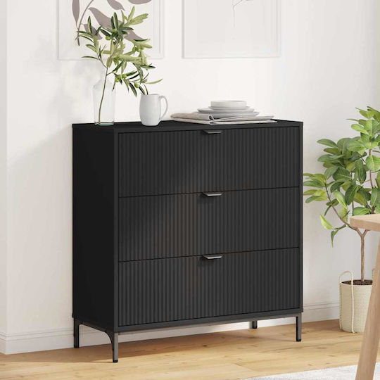 Wooden Chest of Drawers with 3 Drawers Black Velvet-Black Metal 79.5x33x82cm