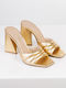 Leather Mules with Heel in Gold Color