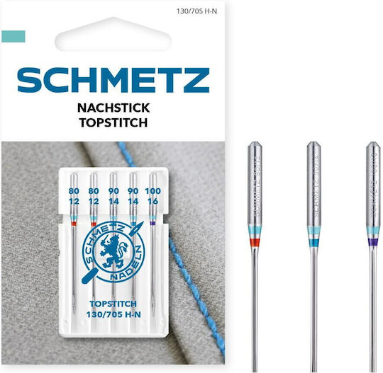 Set 5 Ace de Cusut pentru Topstitch Dimensiuni 80-90-100 Schmetz 130/705 H-n Vis