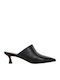 Leather Mules with Low Heel in Black Color