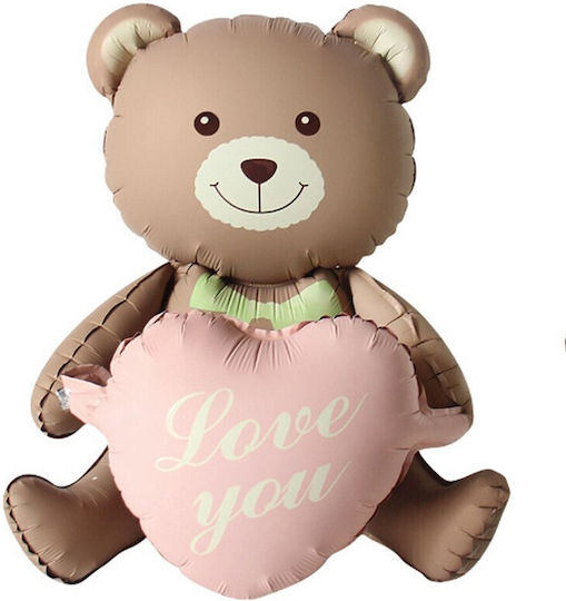 Baloane Metalizate Folie Flippy Figură Animată Urs Inimă Design 105.5 X 66.5 Cm Ambalaj Individual Pai Inclus Umflabil Aer Heliu Maro