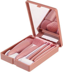 Set 5 Mini Make-up Pinsel Flippy Tragbar In Einer Verpackung Spiegel Aus Weichem Synthetischem Haar Pastell Pink 12x7x2,5 cm