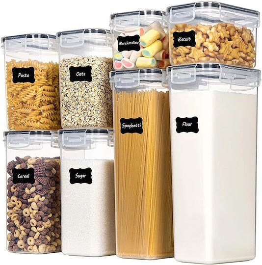 Set 8 Bucăți Casete Cereale Cu Capac Plastic Transparent 1400ml 8 Bucăți