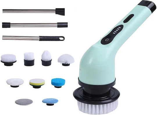 Perie Electrică de Curățare Flippy Tiles Baie Bucătărie 25x20x9,5 Cm 9 Capete Detașabile Mâner Telescopic 84-127cm Încărcare Usb-tip C Rotire 360 Grade 3000 mAh Culoare Verde