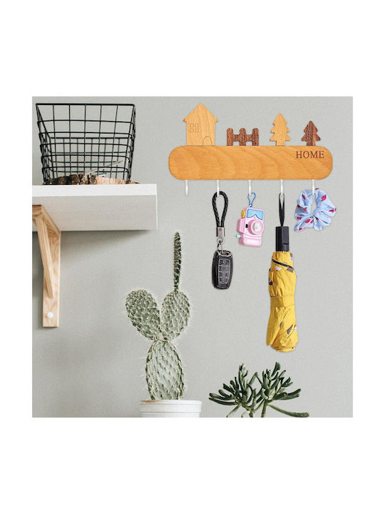 Wand-Schlüsselbrett Holz 5 Positionen 13.5x23cm