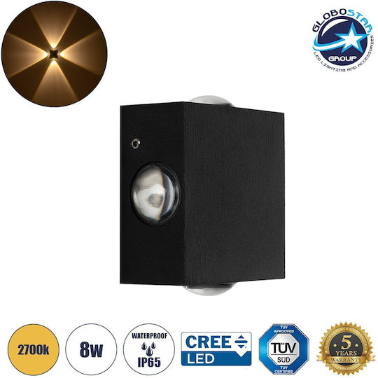 GloboStar Hikari Wall-Mounted Outdoor LED Lighting IP65 8W With Warm White Light 9x4x9cm