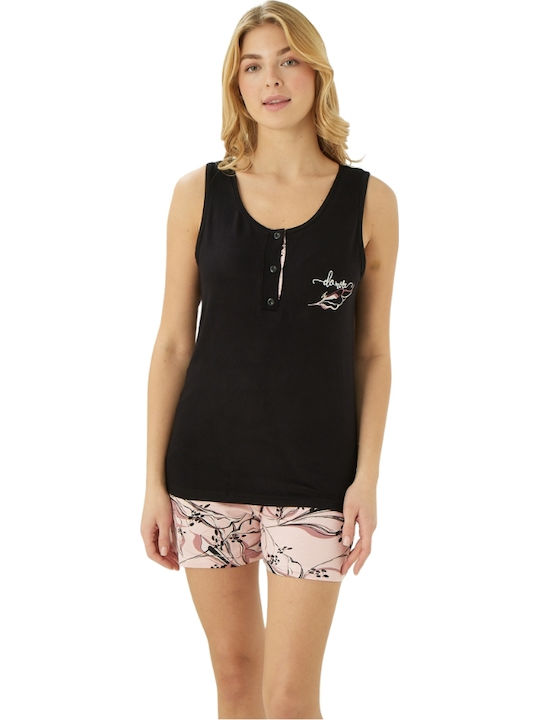 Modalove Sommer Damen Pyjama-Set Black