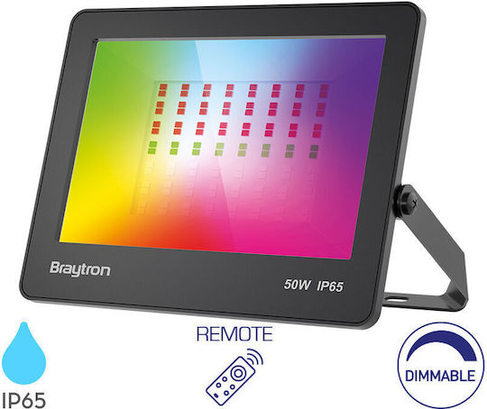 Braytron Στεγανός Προβολέας LED 50W RGB με Τηλεχειριστήριο IP65