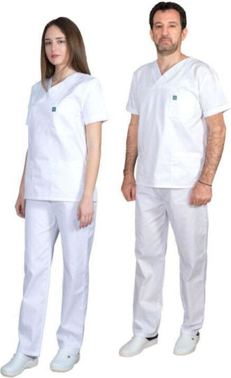 Alezi Unisex Σετ Ιατρικό Παντελόνι και Μπλούζα Λευκό