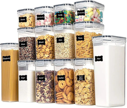 Set of 14 Pieces Plastic Transparent Cereal Boxes with Lid 2300ml 14 Pieces