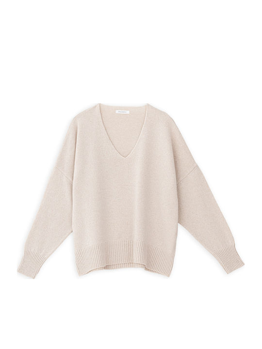 Damen Pullover Wolle mit V-Ausschnitt Beige