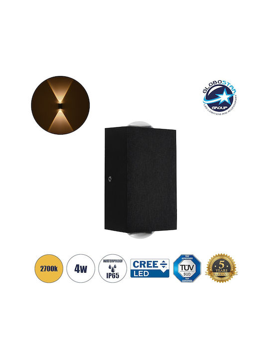 GloboStar Hikari Επιτοίχιο Εξωτερικό Φωτιστικό LED IP65 4W με Θερμό Λευκό Φως 6x4x10.5εκ.