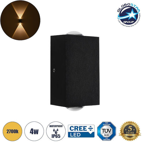 GloboStar Hikari Wall-Mounted Outdoor Lighting LED IP65 4W with Warm White Light Dimensions 6x4x10.5cm