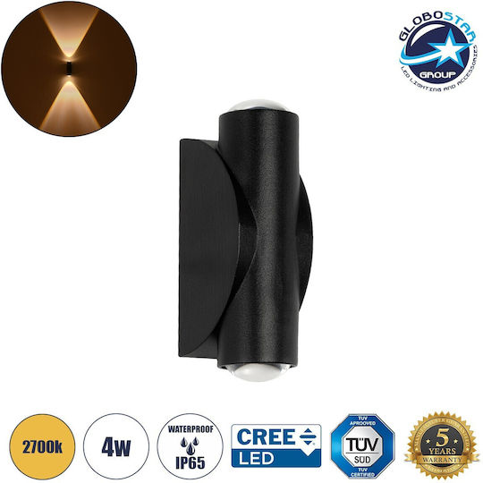 GloboStar Arc Επιτοίχιο Εξωτερικό Σποτ LED IP65 4W με Θερμό Λευκό Φως Διπλής Δέσμης 3.5x4.8x11.5εκ.