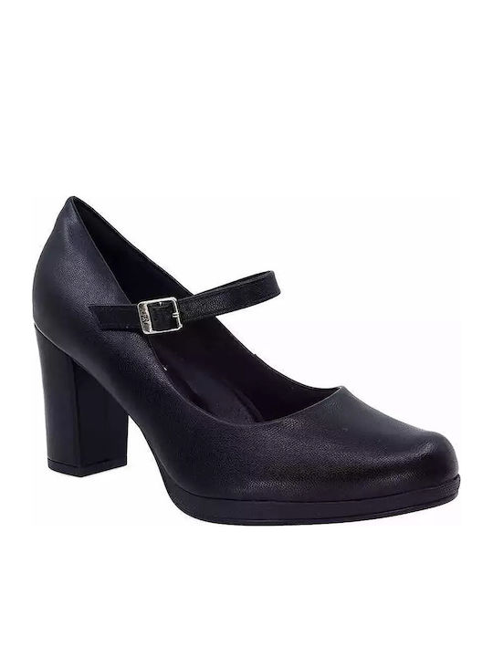 Anatomic Synthetic Leather Black Heels with Strap