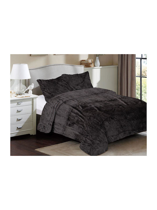 Dimcol Solid Κουβέρτα Fleece Μονή 160x220εκ. Grey-black