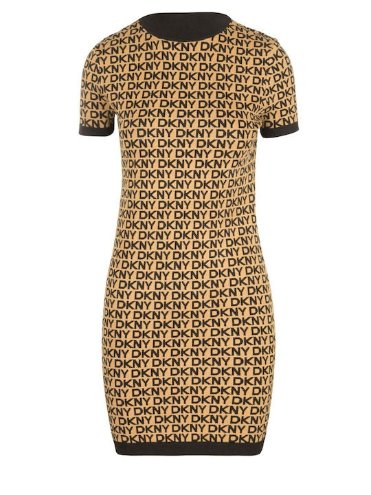 dkny brown dress DKNY Long Sleeve Ombre Faux Wrap Sequin Dress in Brown