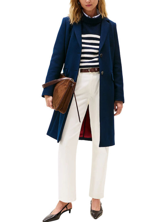 Tommy Hilfiger Wool Women's Blue Coat with Buttons
