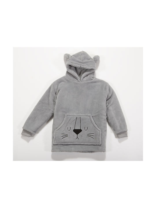 Pătură Poncho Pentru Copii Cu Mâneci Fleece Nef-nef Homeware Sleeping Lion Gri