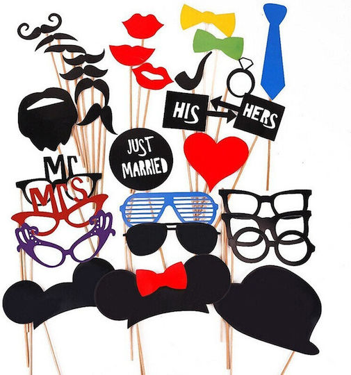 Set 31 Accesorii Pentru Petreceri Flippy Colț Foto Props Ochelari Pălării Mustață Cravată Tematică Nuntă Multicolor