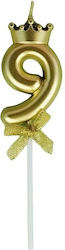 Cake Birthday Candle Number 9 Crown Design Gold Flippy Party