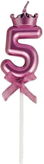 Number 5 Candle Flippy Crown Bow Design Cake 6 X 2.5 Cm Purple