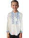 Kinderhemd Langarm Optical White, Navy Blue