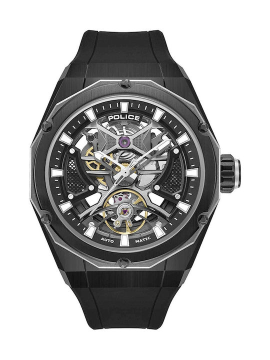 Police Dayton Men's Watch Automatic with Black Rubber Strap