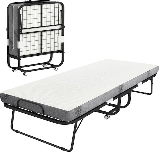 Klappbett mit Matratze 10cm Einzel Schwarz 200x90cm