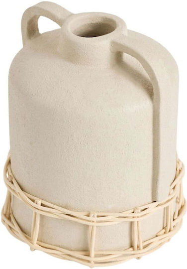 Vase Handle 371ctf1104 14x14x19cm Cremes Rattan Keramik