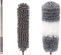 Microfiber Cleaning Mop Flippy Set 2 Detachable Heads Microfiber Mop Duster Extendable Handle Eva Packaged In Zipper Bag Gray