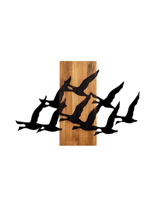 Homemarkt Wall Decor Birds Hm4759 Metal Leaves Black-Wood 58x3 Depth X84h