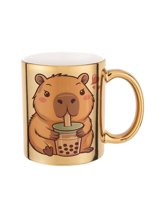 Koupakoupa Capybara Bubble Tea Mug Ceramic Gold...